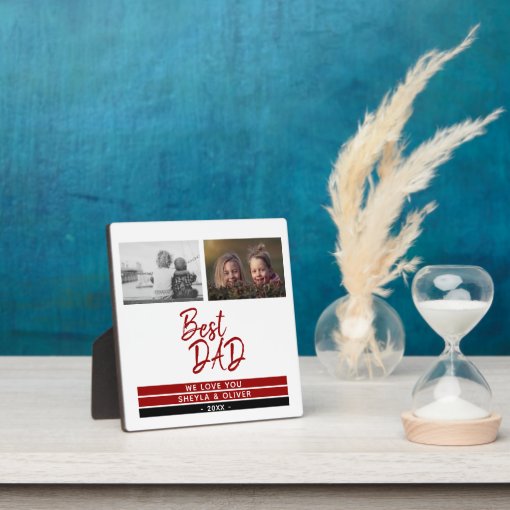 Best Dad Script Red Father`s Day 2 Photo Plaque | Zazzle