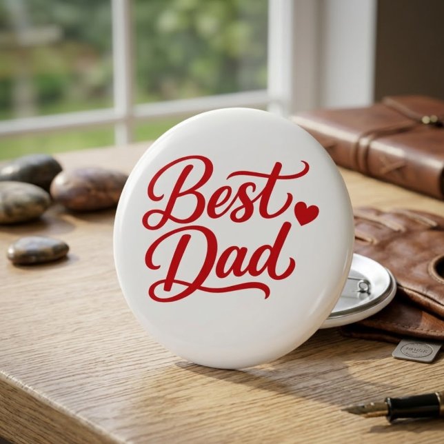 Best Dad Script Red Heart Decorative Button Pin (Creator Uploaded)
