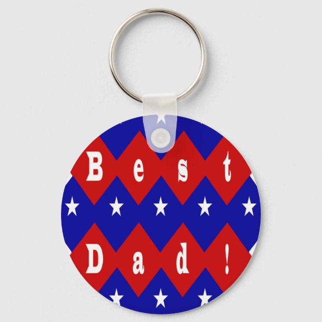 Best Dad Stars & Diamonds Typography Red & Blue Keychain (Front)