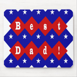 Best Dad Stars & Diamonds Typography Red & Blue Mouse Pad