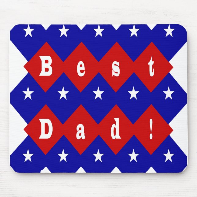 Best Dad Stars & Diamonds Typography Red & Blue Mouse Pad (Front)