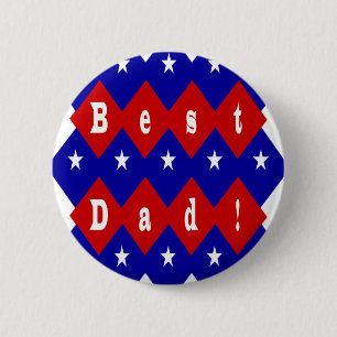 Best Dad Stars & Diamonds Typography Red & Blue Pinback Button