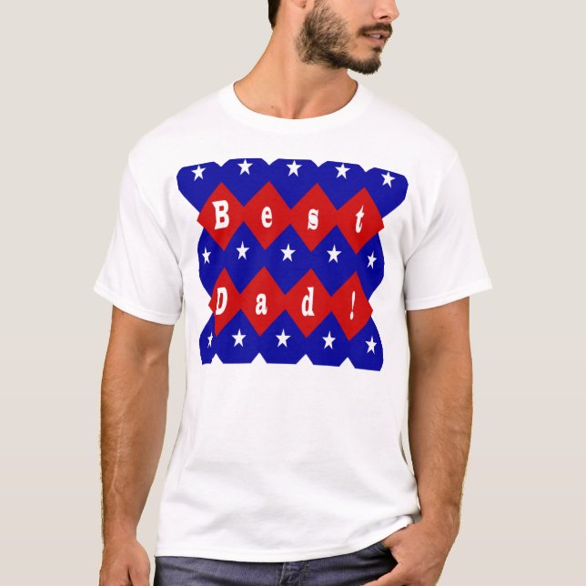 Best Dad Stars & Diamonds Typography Red & Blue T-Shirt (Front)