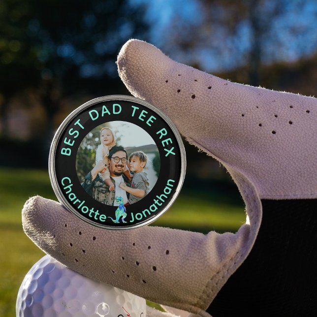 Best Dad Tee Rex Custom Photo Golf Ball Marker (Our dad is the best tee Rex custom photo kids names funny dinosaur golfing joke golf ball marker )