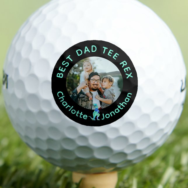 Best Dad Tee Rex Custom Photo Kids Names Golf Balls (Our dad is the best tee Rex custom photo kids names funny dinosaur golfing joke golf ball for father)