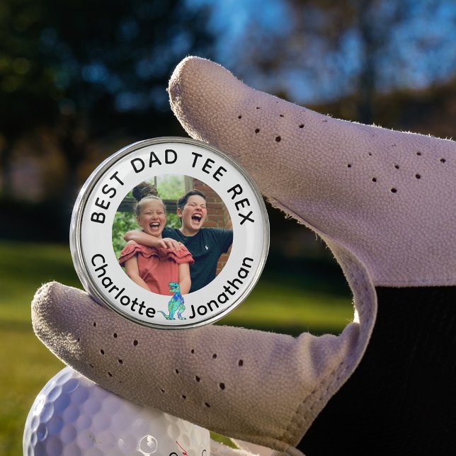 Best Dad Tee Rex kids photo Funny Golf Ball Marker (Funny our dad is the best tee Rex custom kids photo golf ball marker Dinosaur & kids names)