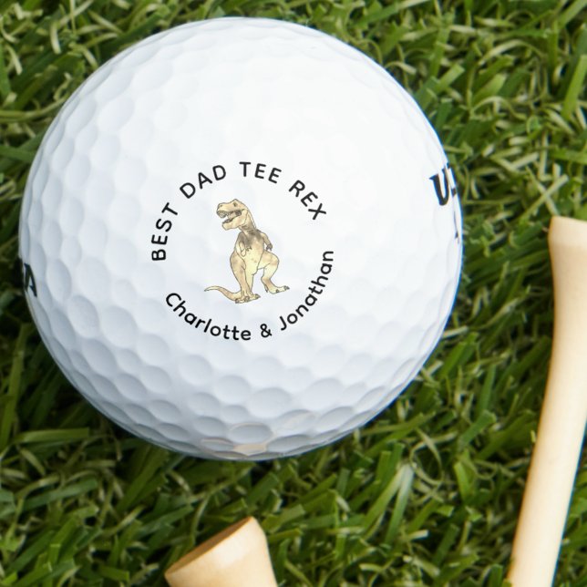 Best Dad Tee Rex personalized kids names Golf Balls (Funny best dad tee Rex custom kids names and dinosaur T-Rex golfing joke golf ball Gift for fathers )