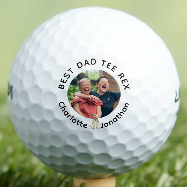 Best Dad Tee Rex personalized kids photo and names Golf Balls (Funny best dad tee Rex custom kids photo and names golf ball fun dinosaur theme for golfing fathers)