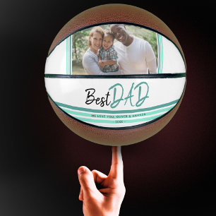 Best Dad Turquoise Modern Typography Family Photo Basketball