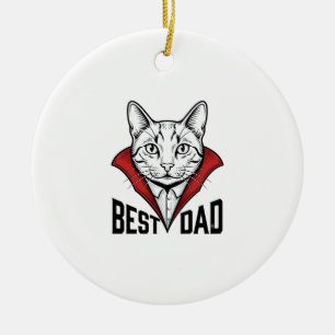 Best Dad Vampire Cat Vintage Engraving Design_1 Ceramic Ornament