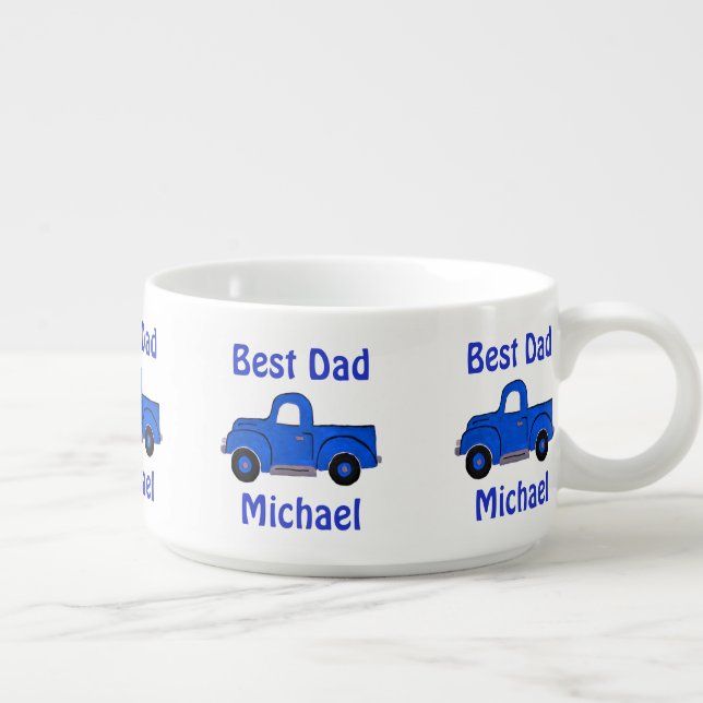 Best Dad Vintage Handpainted Blue Truck Bowl (Left)