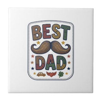 Best Dad Vintage Mustache Vector Father Design_1 Ceramic Tile