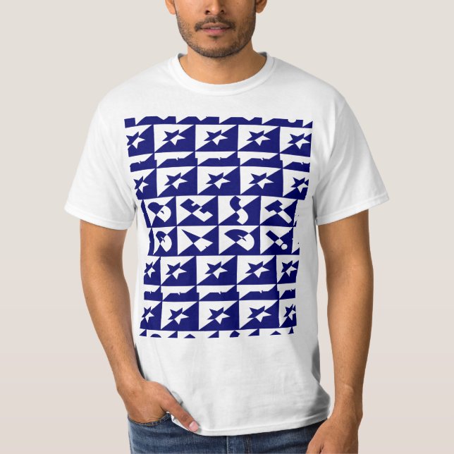 Best Dad Wild Text Pattern & Stars Blue & White T-Shirt (Front)