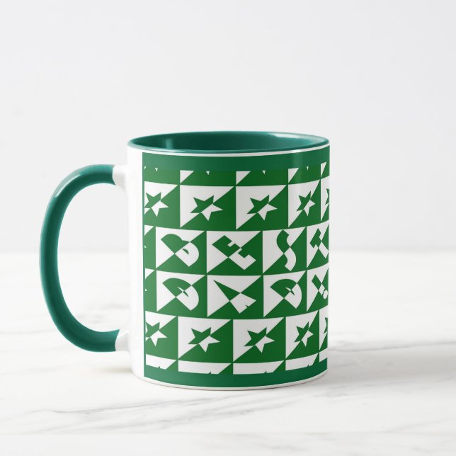 Best Dad Wild Text Pattern & Stars Green & White Mug (Left)