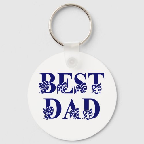 Best Dad with Flags Blue Text Keychain