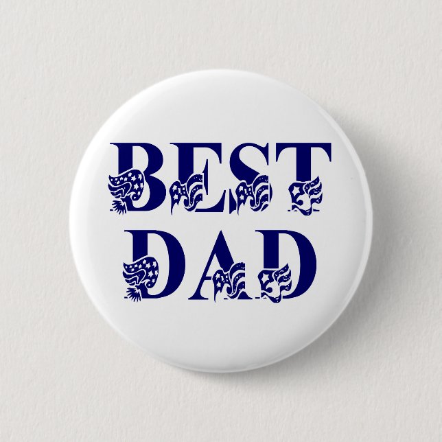 Best Dad with Flags Blue Text Pinback Button (Front)
