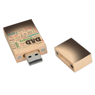 Best Dad Word Cloud Wood USB Flash Drive