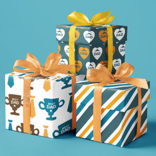 Best Dad yellow and blue heart trophy set of 3 Wrapping Paper Sheets