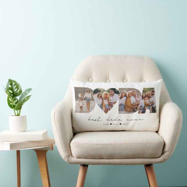 Best Dada Ever 4 Photo Collage First Father's Day Lumbar Pillow (Chair)