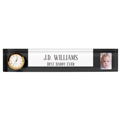 Best daddy 1 photo add name black white desk name plate