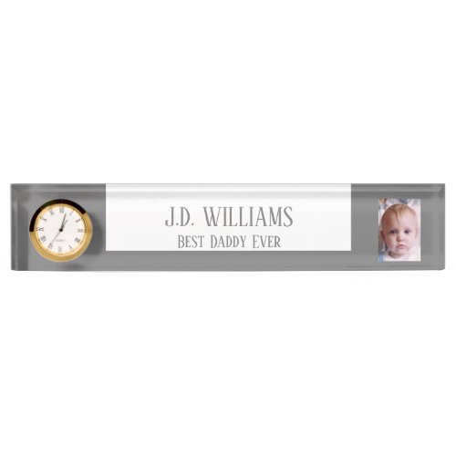 Best daddy 1 photo add name grey white desk name plate