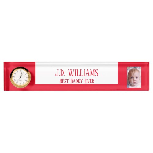 Best daddy 1 photo add name red white desk name plate