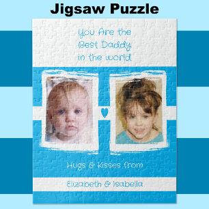 Best daddy 2 photos add names white blue jigsaw puzzle