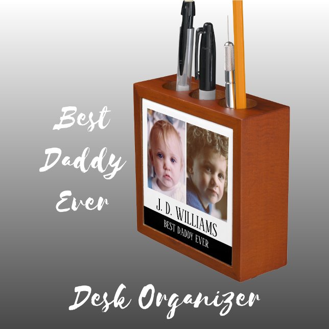 Best daddy 4 photos initials surname office black desk organizer (Creator Uploaded)