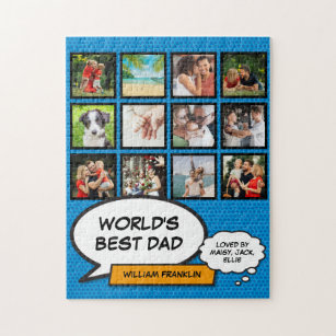 Best Daddy, Dad, Father 12 Photo Blue Fun Comic Jigsaw Puzzle
