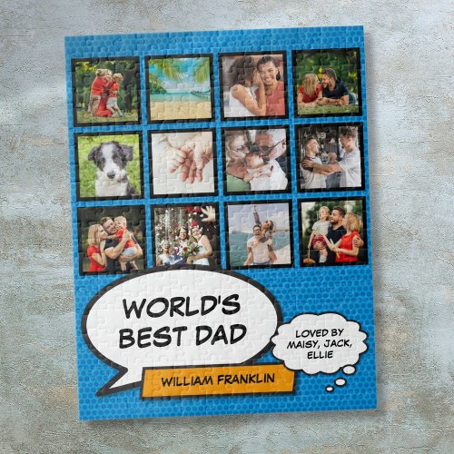 Best Daddy Dad Father 12 Photo Blue Fun Comic Jigsaw Puzzle