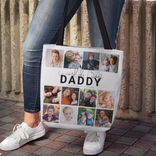 Best Daddy Ever 12 Photo Collage Personalized Tote Bag