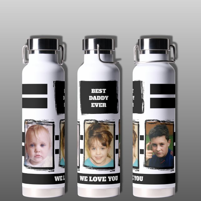 Best daddy ever 3 photos love you white black water bottle (Creator Uploaded)