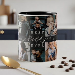 Best Daddy Ever Black Woodgrain Photo Collage Two-Tone Coffee Mug