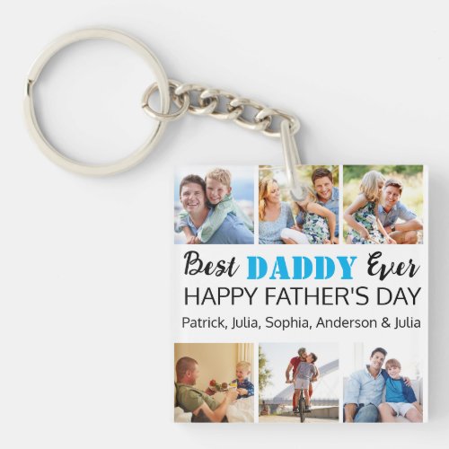 Best Daddy Ever Custom Fathers Day Photo Collage Keychain