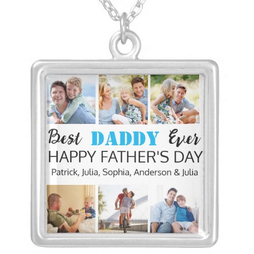 Best Daddy Ever Custom Fathers Day Photo Collage Silver Plated Necklace