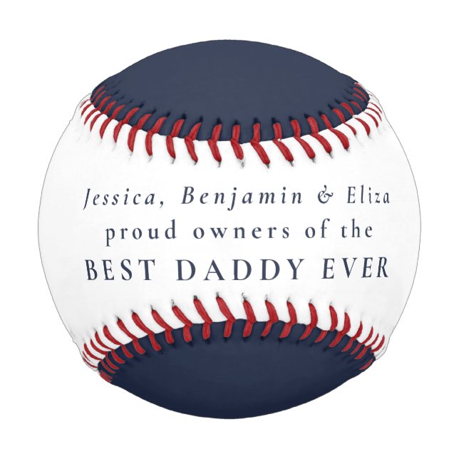 Best Daddy Ever Custom Kids Names Navy White Baseball (Front)