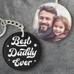 Best daddy ever dad father's day photo black white keychain<br><div class="desc">Keychain featuring the text "Best daddy ever" in a retro font surrounded by white stars. On the back is a customizable photo template. Default colors are black and white but all colors can be customized in the design tool.</div>