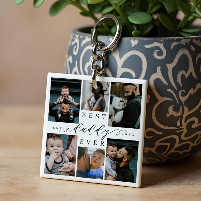 Best Daddy Ever | Father's Day 6 Photo Collage Keychain (Best Daddy Ever | Father's Day 6 Photo Collage Keychain)