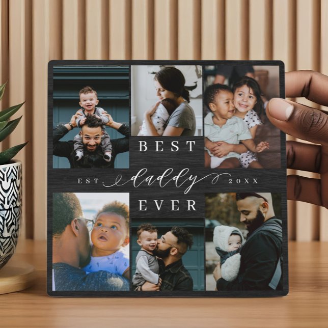 Best Daddy Ever Fathers Day Dad Gift Photo Collage Plaque (Best Daddy Ever Father's Day Gift Photo Woodgrain Plaque)