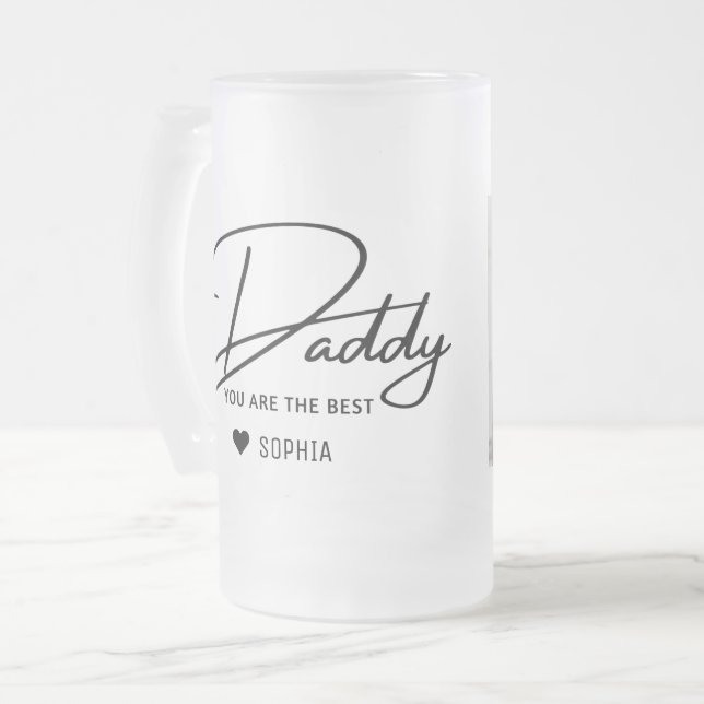 Best Daddy Ever Father's Day Photo Personalized Frosted Glass Beer Mug (Front Left)