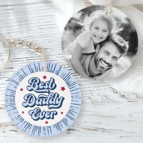 Best daddy ever photo blue retro fathers day keychain