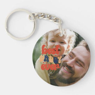 Best Daddy Ever Retro Personalized Photo Keychain