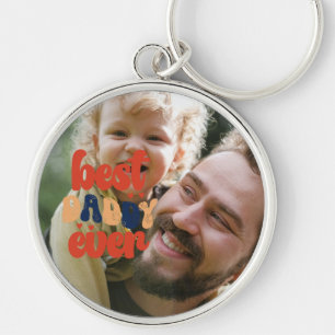 Best Daddy Ever Retro Personalized Photo Keychain