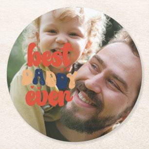 Best Daddy Ever Retro Personalized Photo   Round Paper Coaster