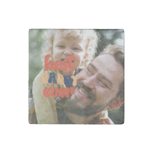 Best Daddy Ever Retro Personalized Photo Stone Magnet