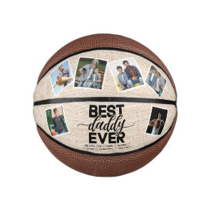 Best Daddy Ever Rustic Fathers Day Photo Collage Mini Basketball