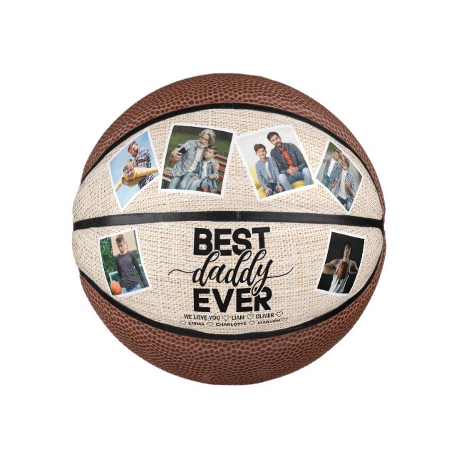 Best Daddy Ever Rustic Fathers Day Photo Collage Mini Basketball (Front)