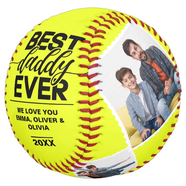 Best Daddy Ever Rustic Fathers Day Photo Collage Softball (Angled)