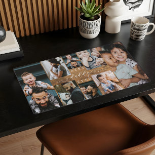 Best Daddy Ever Rustic Woodgrain Photo Collage Desk Mat