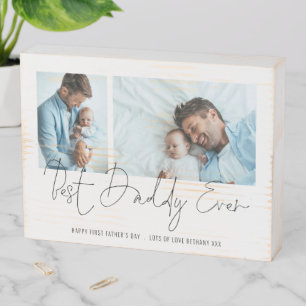 Best Daddy Ever Script 2 Photos 1st Fathers Day Wooden Box Sign